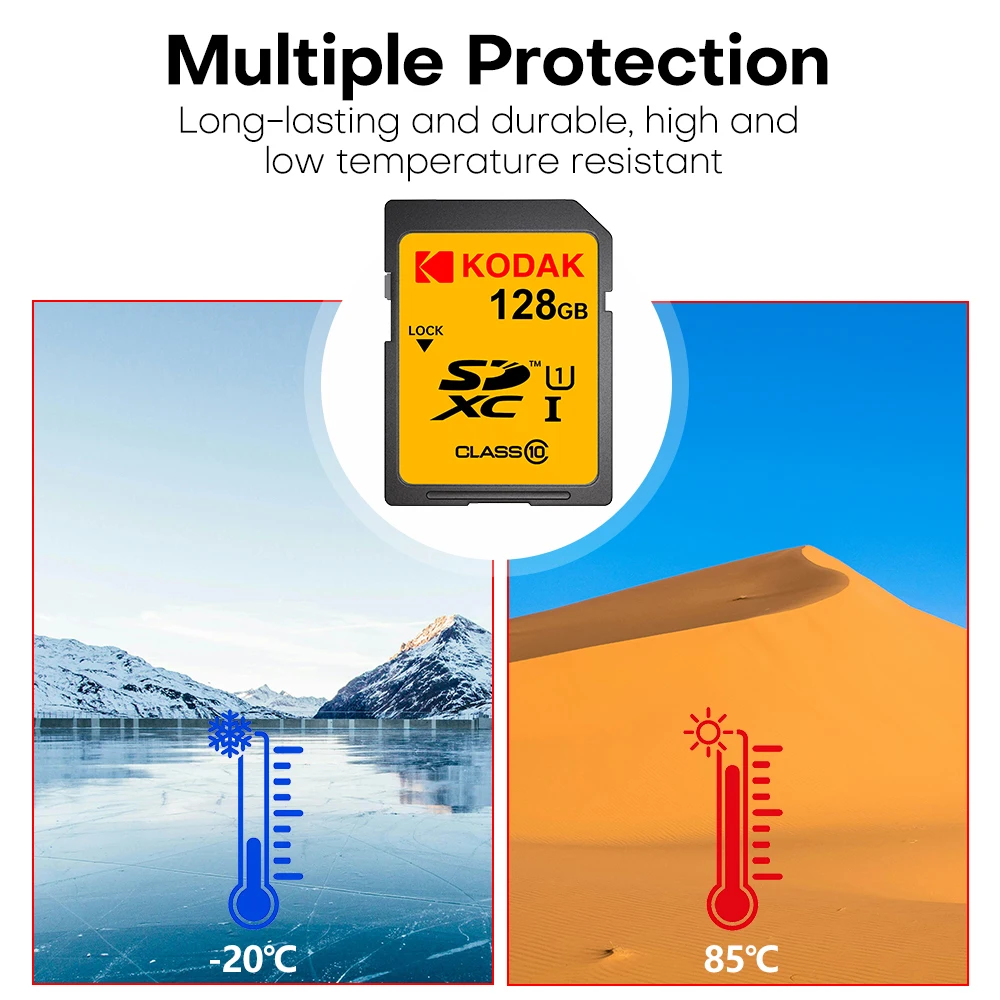 KODAK 100% Original 64GB 128GB SD Card Memory Cards Class10 256GB U1 HD SD Card Memory Card SDXC V30 Memory Cards for Camera