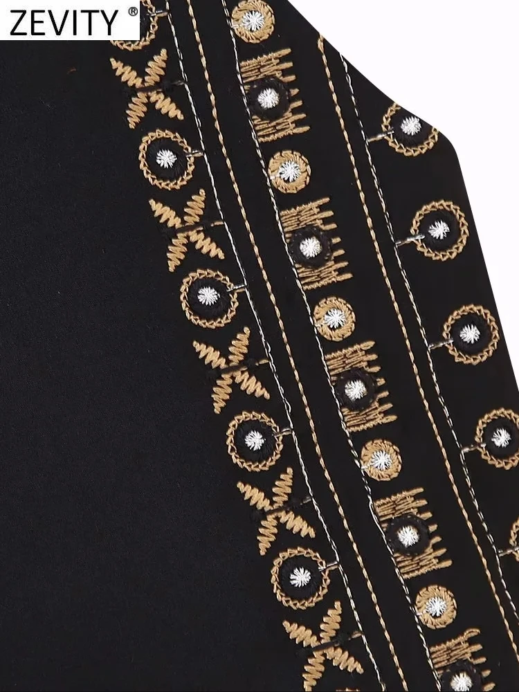 Zevity เสื้อกั๊กปักลายดอกไม้สั้นคอวีแนววินเทจสำหรับผู้หญิงเสื้อแขนกุดลำลองคาร์ดิแกนเสื้อโค้ทเสื้อกั๊ก CT5322