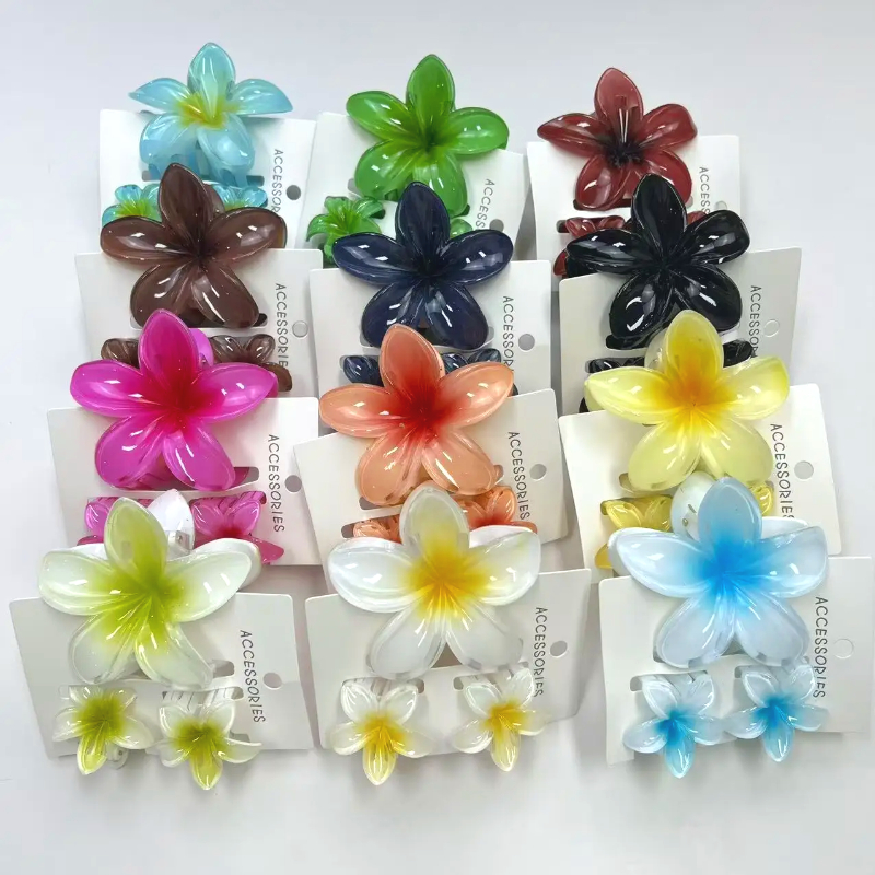1 grande 2 pequeno conjunto doce flor forma colorido gradiente garras de cabelo rabo de cavalo cilp braçadeira grampos de cabelo para mulheres menina praia headwear