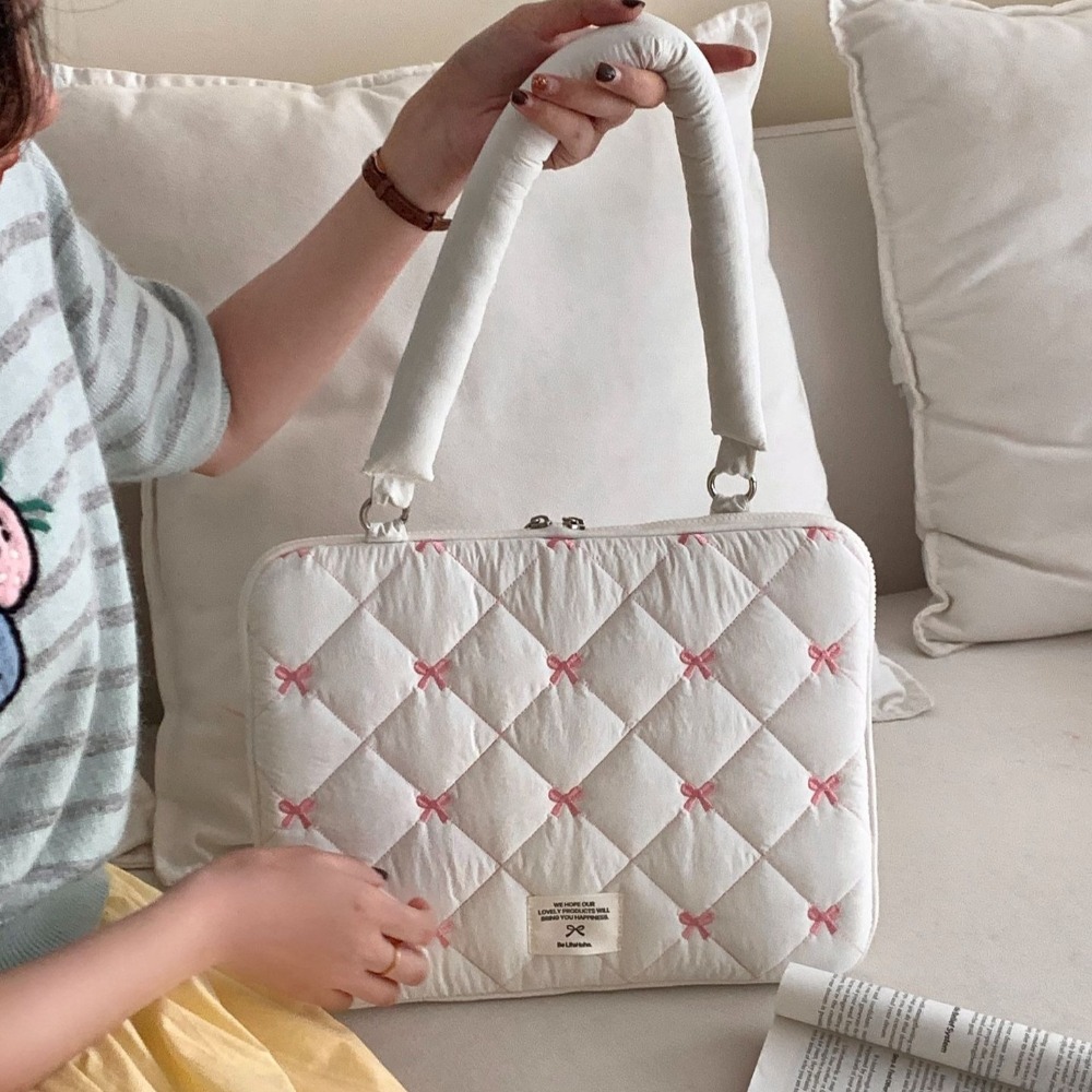 Embroidered Bow Business Briefcases File Folder Large Capacity Laptop Sleeve Case Bag Shoulder Bag Handbag Laptop Bag Commute