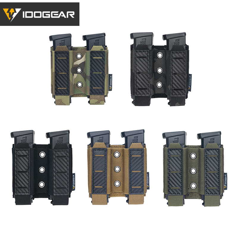 IDOGEAR Tactical Mag Pouch 9mm Double Mag Carrier Carbon Fiber MOLLE Pouch Ranger Green 3590
