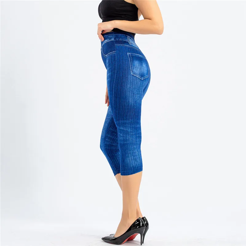 Mallas vaqueras con estampado para mujer, Leggings ajustados de imitación, elásticos, cortos/largos, Verano