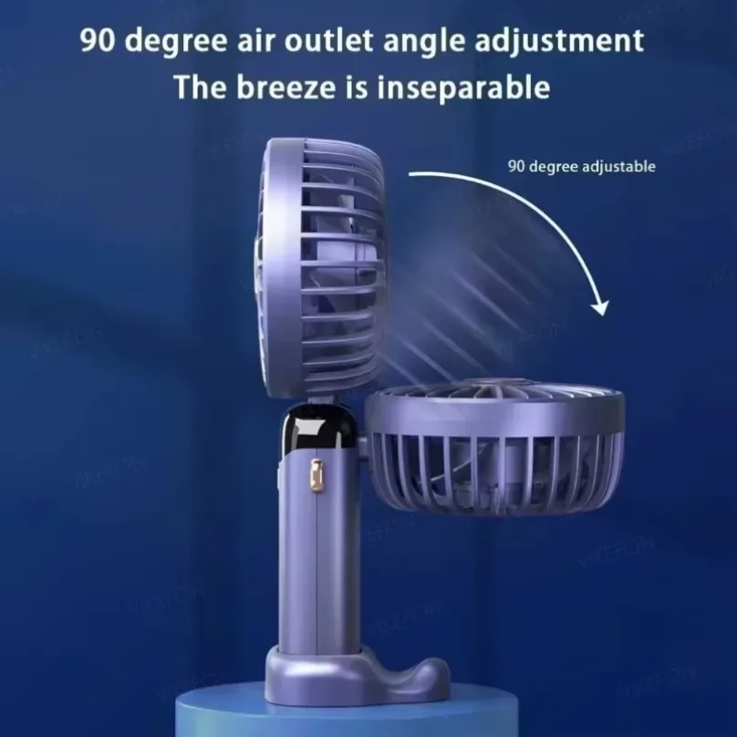 Mini ventilador plegable portátil de 5 velocidades, Base de ventilador de escritorio pequeño, ventilador de mano recargable con soporte para teléfono y pantalla de visualización