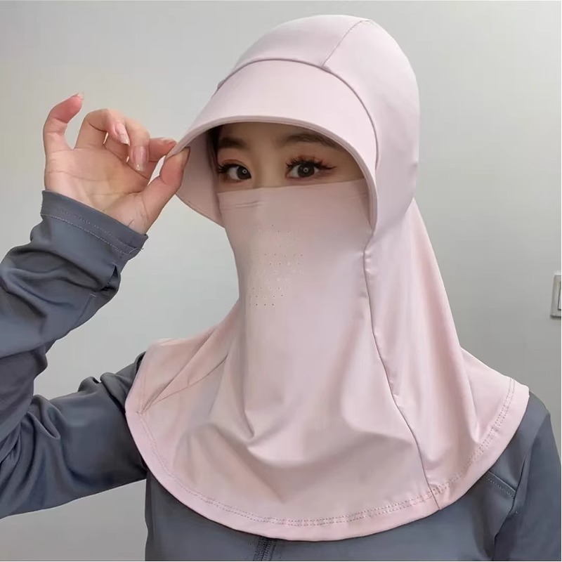 Capa facial de proteção UV de verão, chapéu de sol de rosto inteiro de seda gelada com aba de pescoço ajustável para ciclismo caminhadas ao ar livre (UPF 50+)
