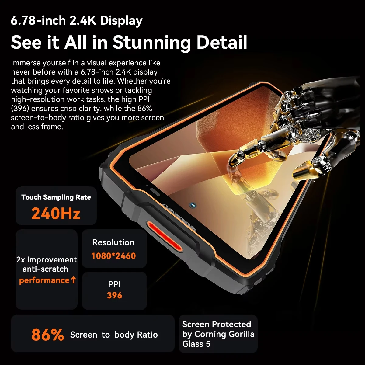 BLACKVIEW BL7000 Telefono robusto 5G AI Deepseek GPT Smartphone Android 15, display HD+2.4K da 6,78" 120 Hz, 8 GB di RAM 256 GB, 7500 A mh