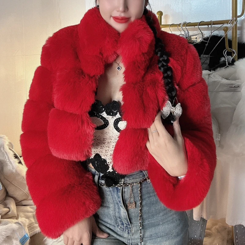 Manteau en fausse fourrure de vison pour femme, veste moelleuse, fausse fourrure, fermeture éclair, chaud, élégant, optique, haut à la mode, hiver, luxe