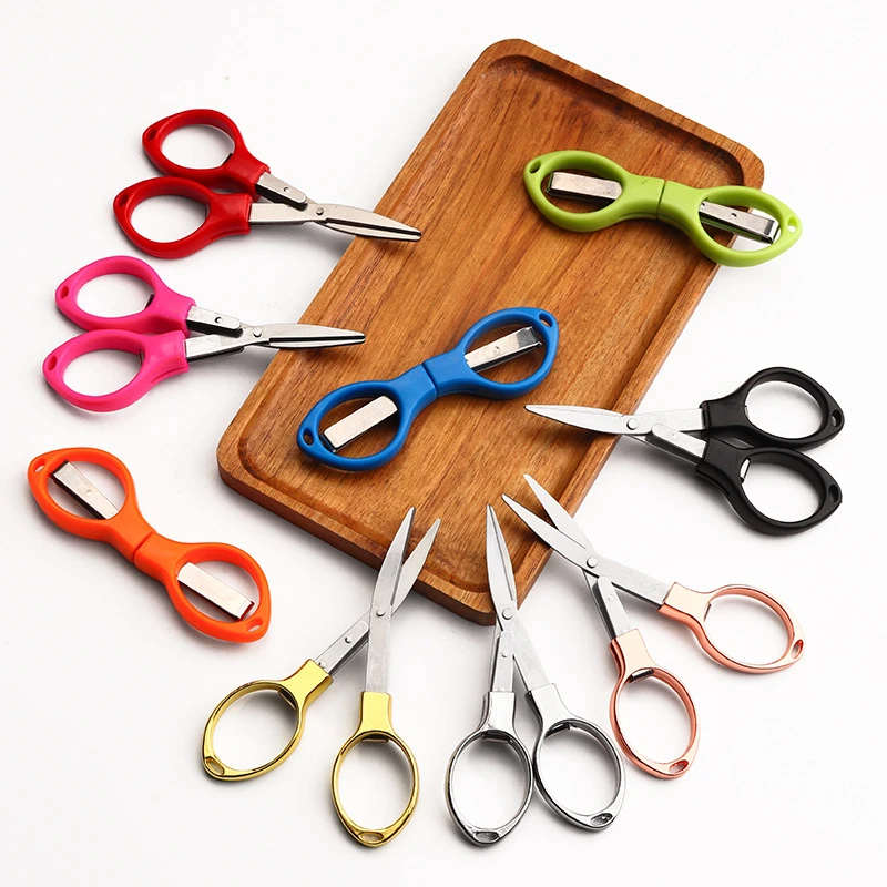 Simple Portable Folding Scissors Solid Color Glasses Shape Paper Cutters Students Handmade DIY Tools School Office Supplies