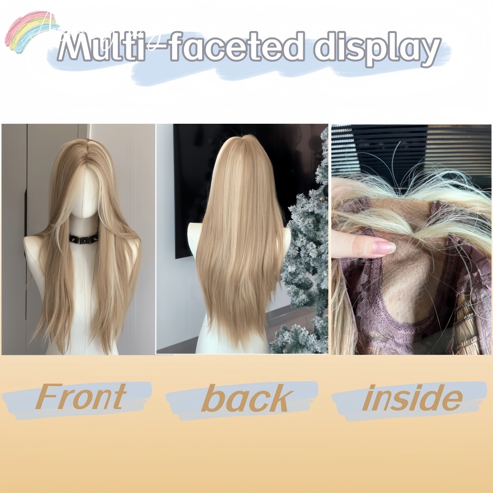 Ashley วิกผมผู้หญิงยาวตรงสีบลอนด์วิกผมสีน้ําตาลเอเชียอเมริกันสไตล์วิกผมลูกไม้ด้านหน้าด้านหน้าสําหรับทุกวันคอสเพลย์ Ombre Peluca