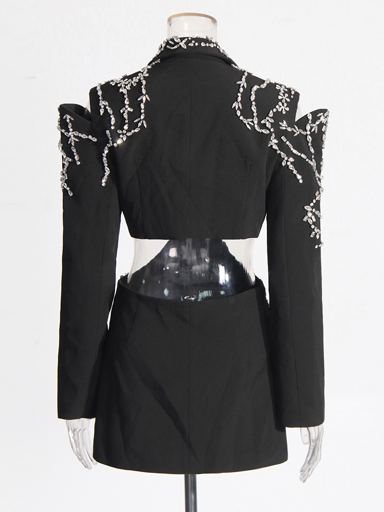 TWOTWINSTYLE solidne łączone diamenty eleganckie marynarki dla kobiet karbowany kołnierzyk z długim rękawem patchworkowy guzik designerski płaszcz damski nowy