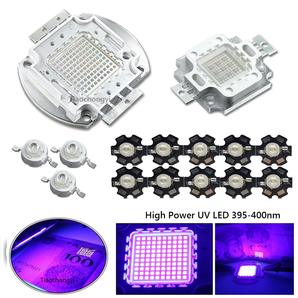 395 nm UV-Ultraviolett-LED 3 W 5 W 10 W 20 W 50 W 100 W Chip Hochleistungs-LED lila 395–400 nm