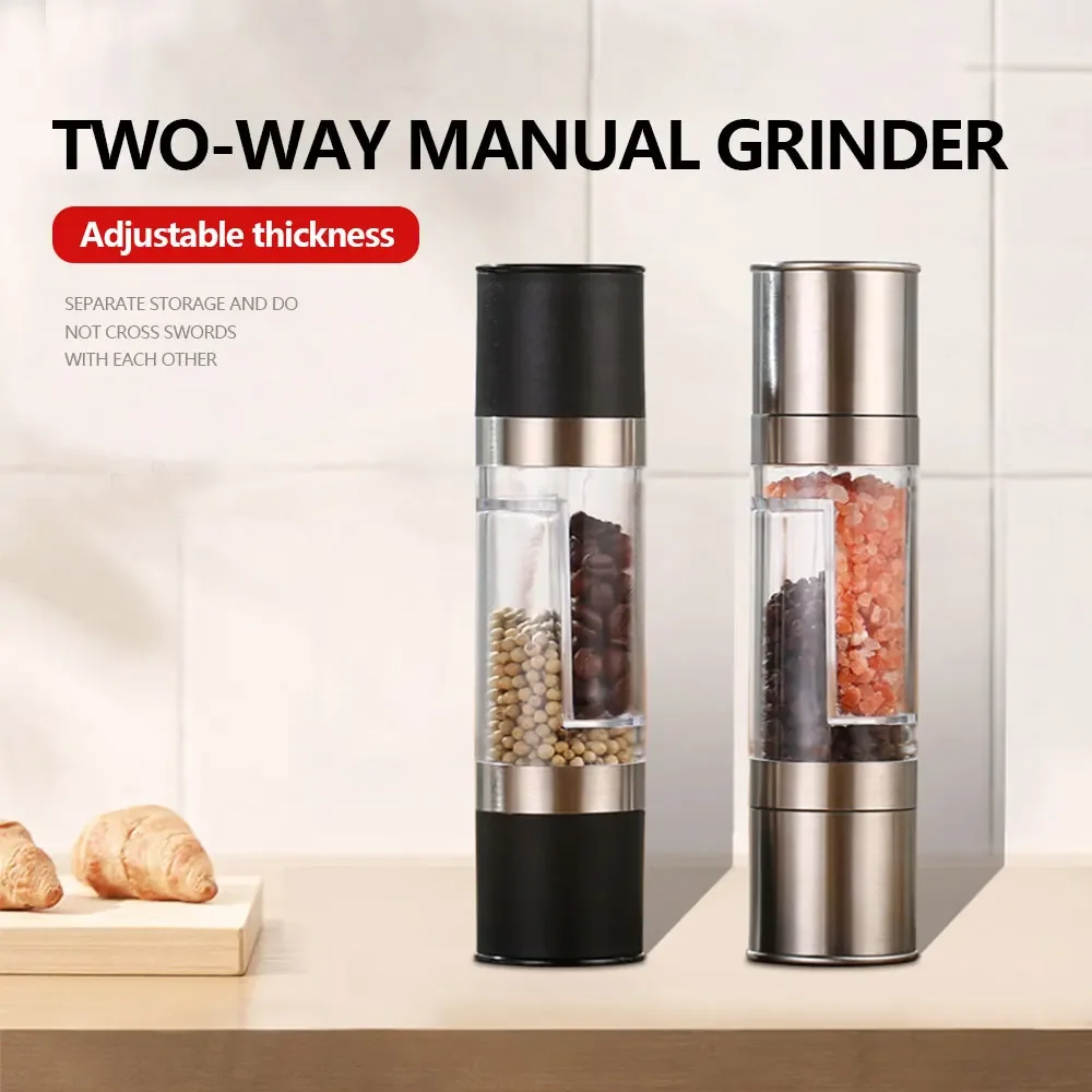 เครื่องบดเครื่องเทศแบบ2 in 1, เครื่องบดเกลือพริกไทยสแตนเลสพร้อมอุปกรณ์ที่ใช้ในครัวบดเซรามิกปรับได้