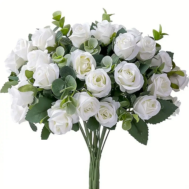 ดอกกุหลาบประดิษฐ์ 10 หัว - หน้าแรกและงานแต่งงานตกแต่งวันวาเลนไทน์ Eucalyptus Rose Bundle ของขวัญวาเลนไทน์และครอบครัว