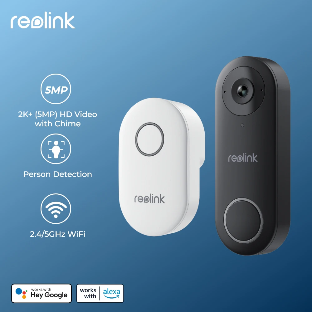 Reolink 2K+ WiFi Video Doorbell Smart Outdoor Home Video Intercom Human Detection Wired Door Bell with Chime Support Alexa