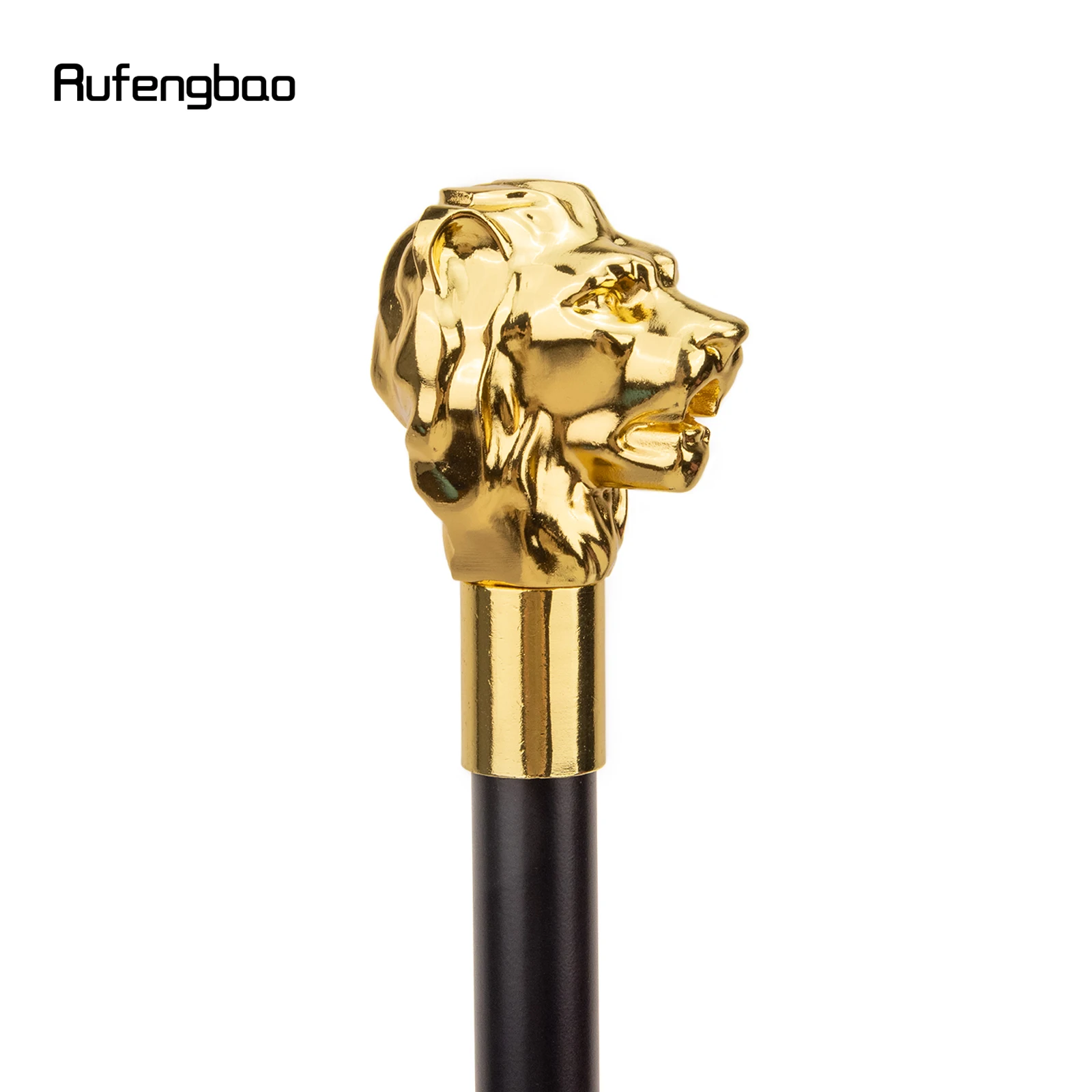 Ouro de luxo cabeça leão lidar com bengala com placa escondida auto defesa moda cana placa cosplay crosier vara 93cm