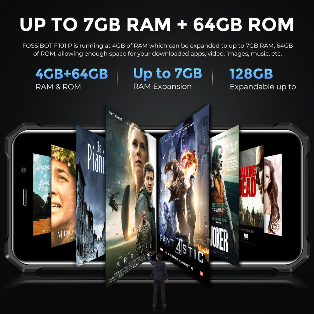 FOSSiBOT F101P,Smartphone,10600mAh Batery,4GB+64GB,24MP, Cell Phone, Large Speaker, IP68/IP69,Waterproof Mobile Phone