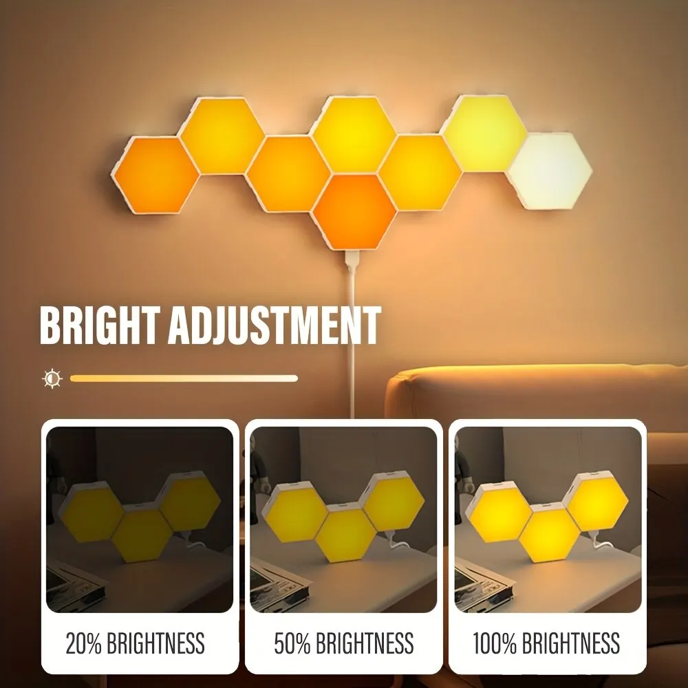 Lámpara de pared Hexagonal inteligente RGB, luz nocturna ambiental que cambia de Color, forma DYI, ritmo musical, Control por aplicación para sala de juegos y dormitorio