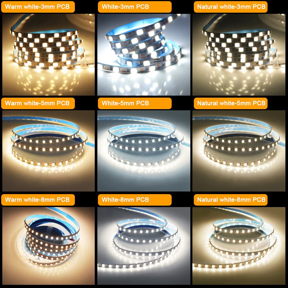 Tira de luces LED PCB de 3mm y 5mm, ultrafina, 1 corte LED, 5V, 2835, 120LEDs/m, cinta Flexible de 8mm, CC IP21, no impermeable, blanco Natural cálido