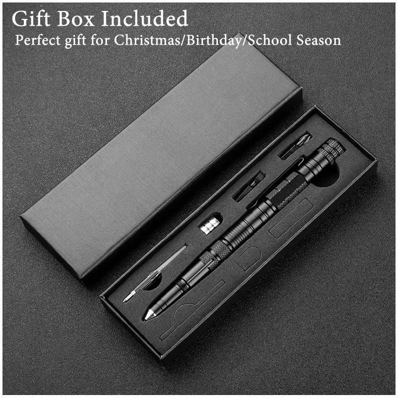 10-In-1 MULTI FUNCTION ปากกายุทธวิธีไฟฉายฉุกเฉินไขควงที่เปิดขวด Outdoor Survival Self Defense Rescue EDC เครื่องมือ