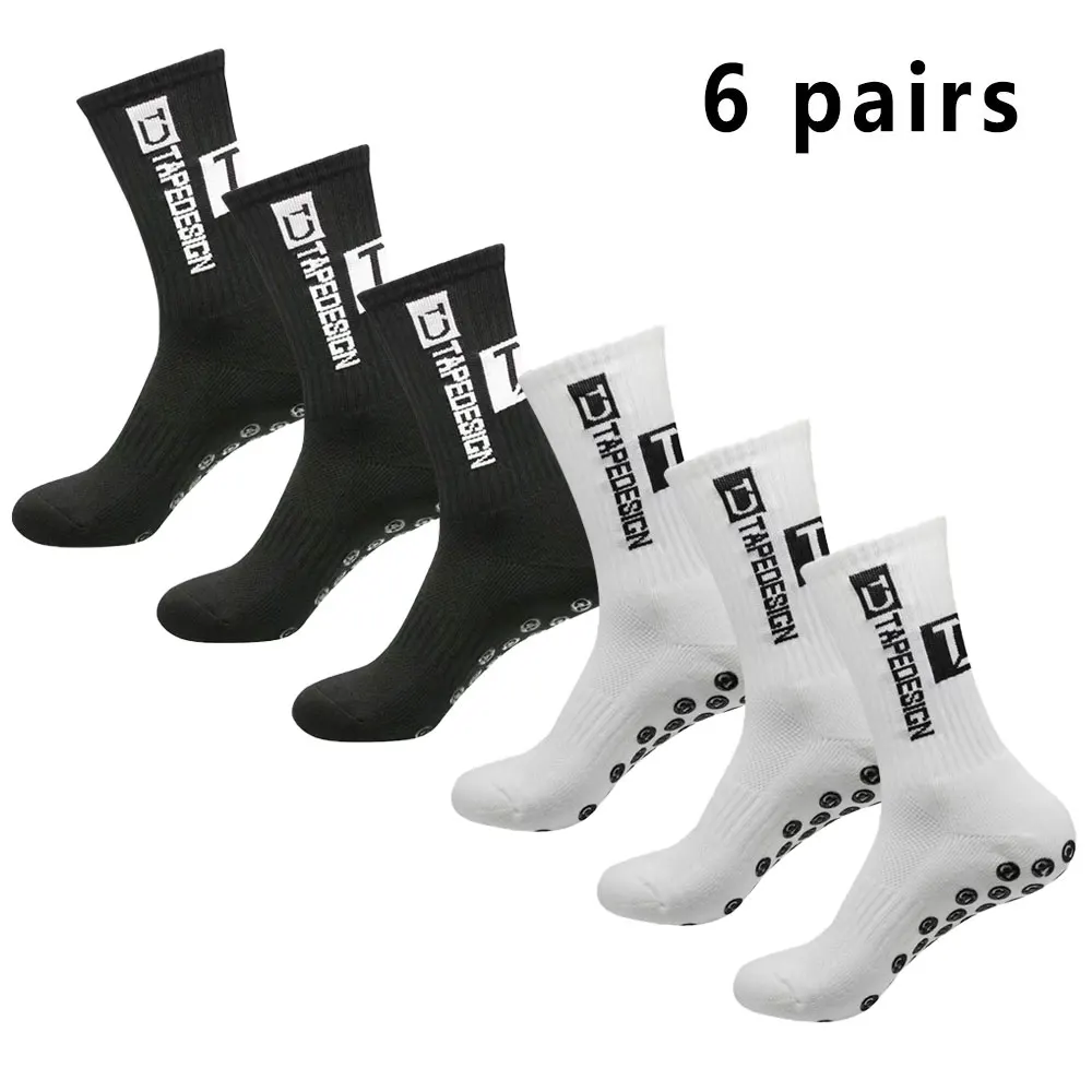6 pares de meias de futebol meias esportivas masculinas meias de meia panturrilha silicone antiderrapante dot meias basquete yoga