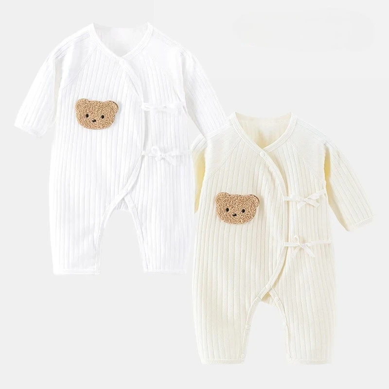 Ragazzi Ragazze Vestito intero 100% cotone Neonato Manica lunga Pagliaccetto Infantile Solido Maglia Tuta sottile per le stagioni