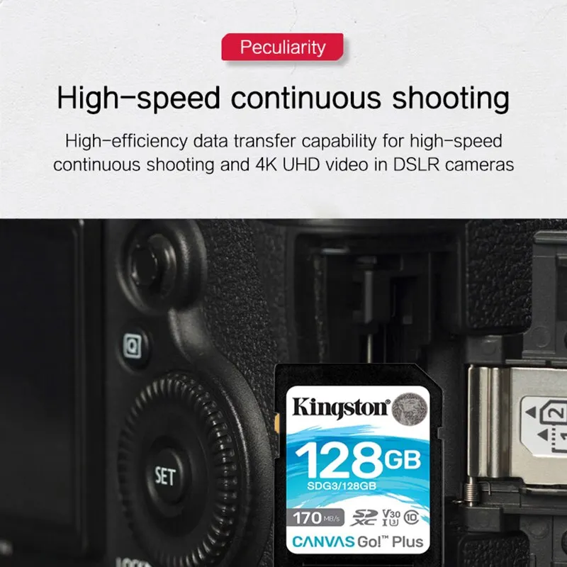 Kingston SD Card 64GB 128GB 256GB SDG3 Memory Cards Up to 170MB/s Read V30 U3 Flash Card C10 for Camera
