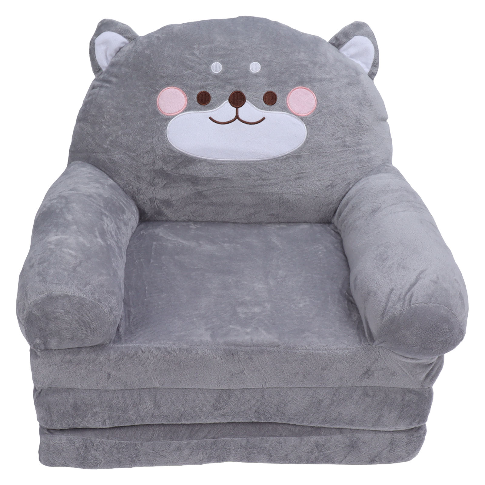 Couch Kids Sofa Cartoon Gray Dog  Foldable Wide Handle Soft Breathable Toddler Chair for Reading Relaxing Sleeping