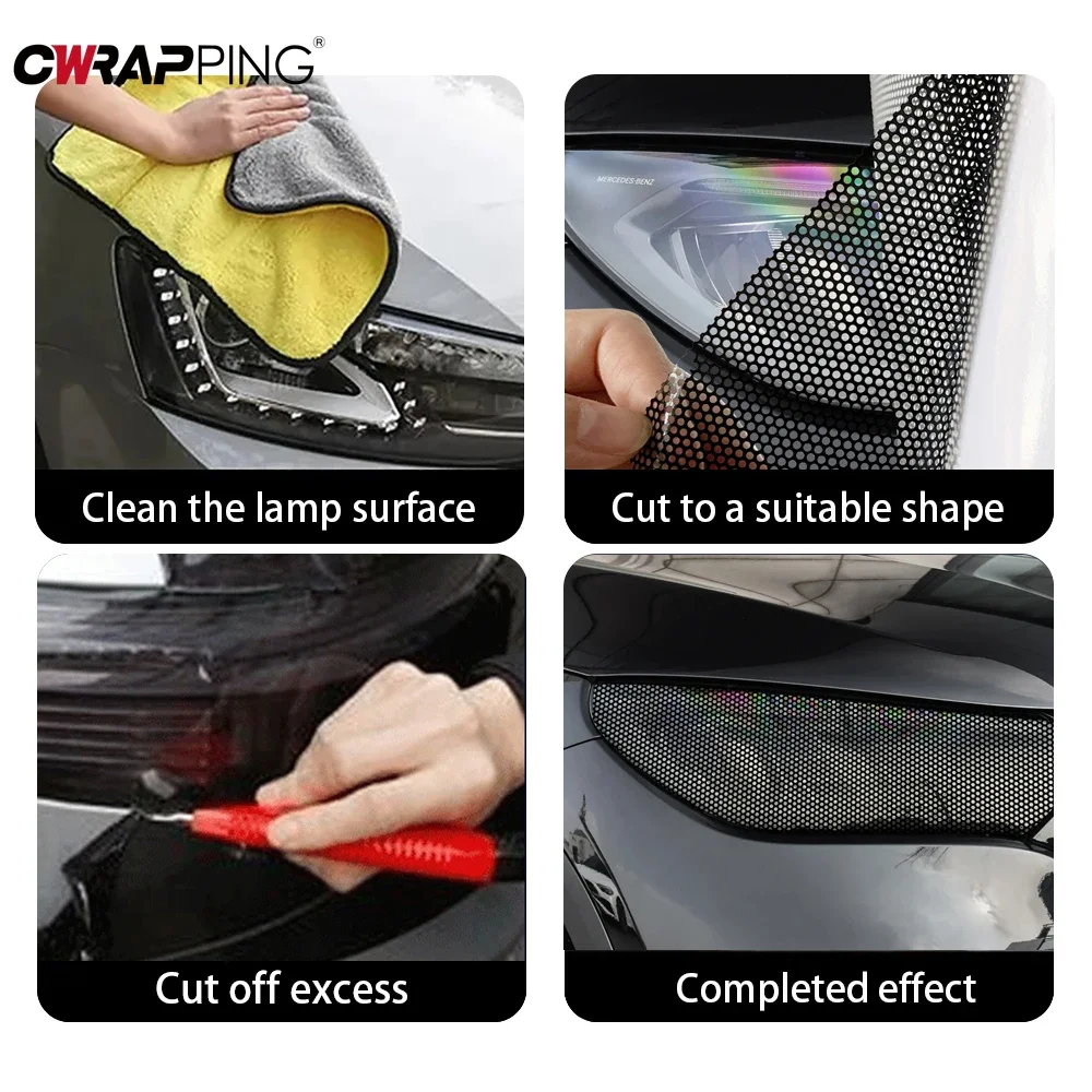 ไฟหน้ารถสติกเกอร์ Perforated ไวนิลกันน้ํา Anti-Scratch สติกเกอร์กาว DIY ป้องกันฟิล์มอุปกรณ์เสริมอัตโนมัติ