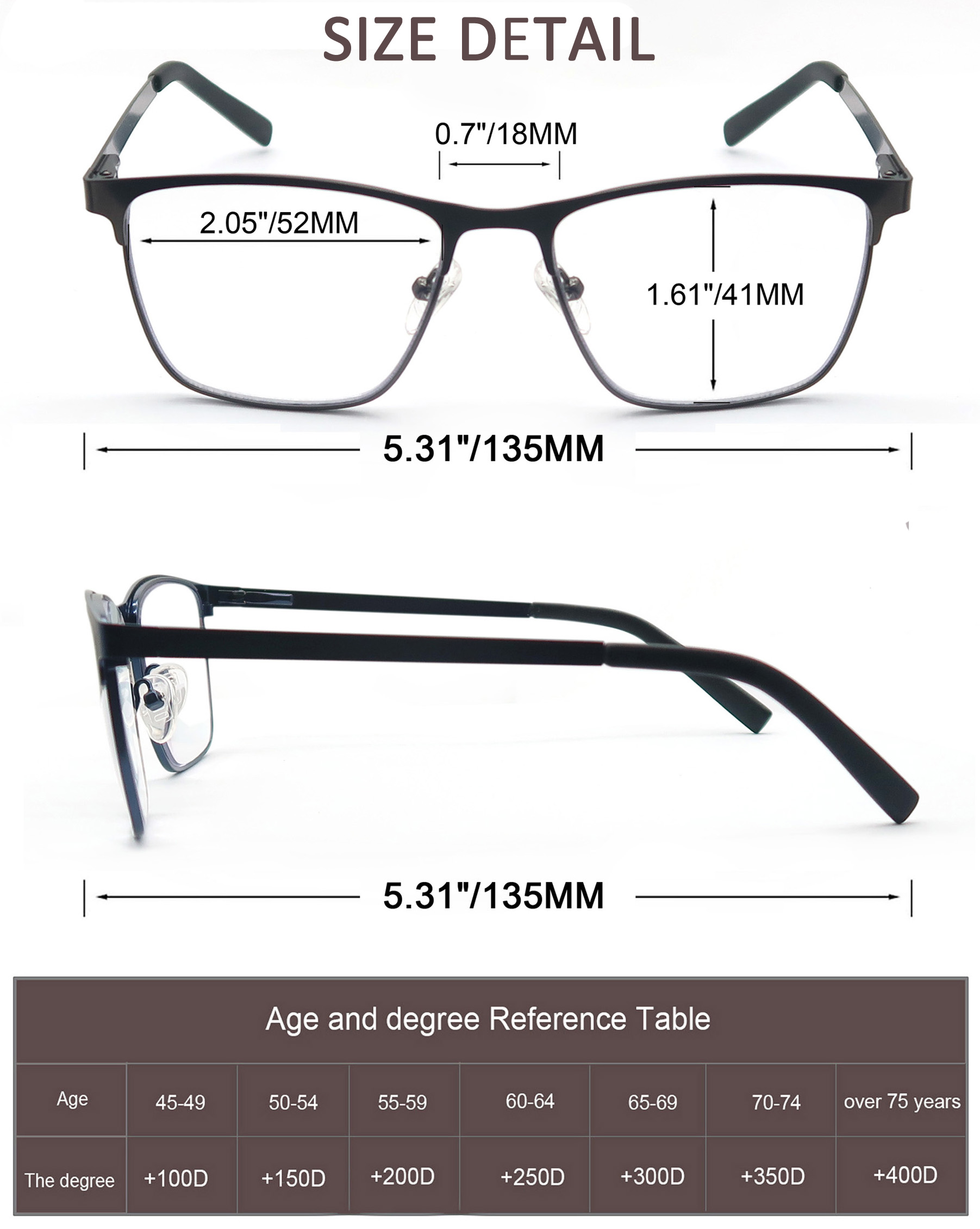Blue light blocking Reading Glasses for Men Metal Frame Magazine Readers Magnifier Presbyopia Lens Eyewear Diopter +0.75~4.0