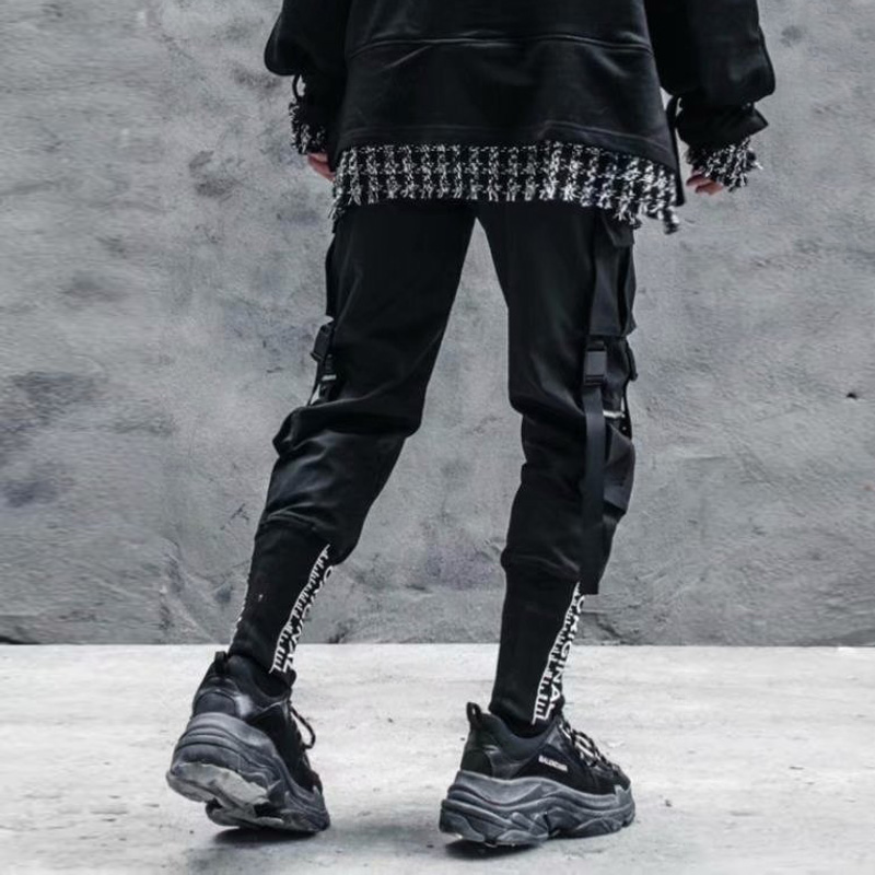 Pantalones Cargo de moda japonesa para hombre, ropa de calle con bolsillos de cinta, estilo Harajuku, Hip Hop, Techwear