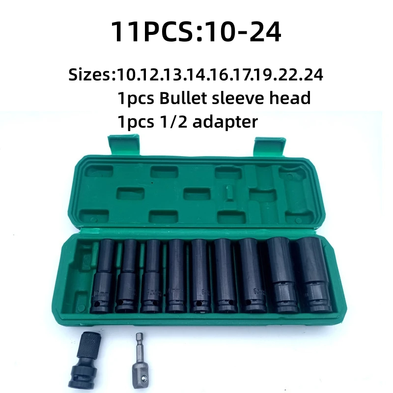 10pcs 1/2 "ไดรฟ์ Deep Impact SOCKET ชุดไดรฟ์เมตริกประแจซ็อกเก็ต Deep Impact SOCKET PNEUMATIC ประแจหัวยางเครื่องมือกําจัด