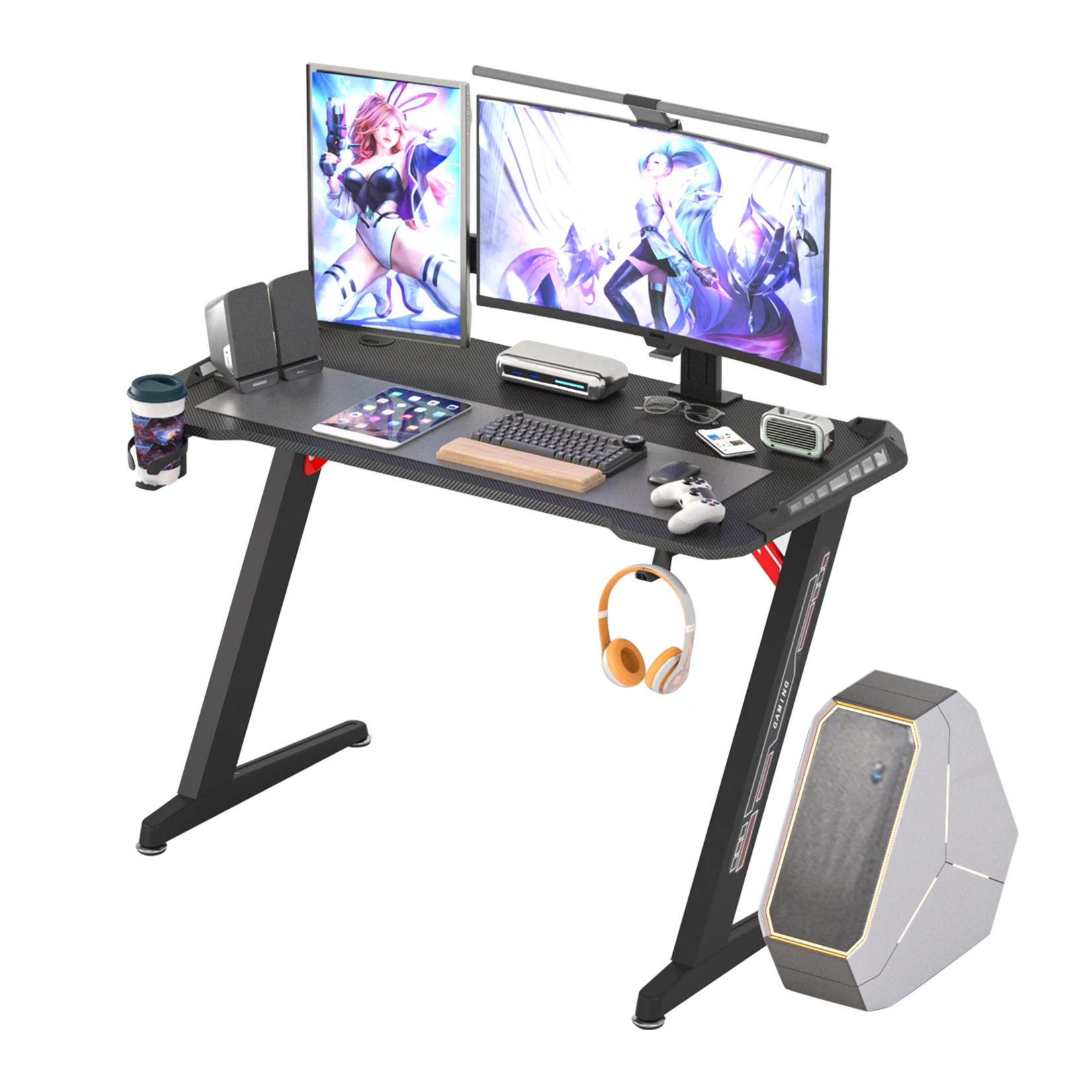 Scrivania da gioco per computer a forma di Z con luci LED RGB Tavolo da ufficio domestico X-Large 140 cm