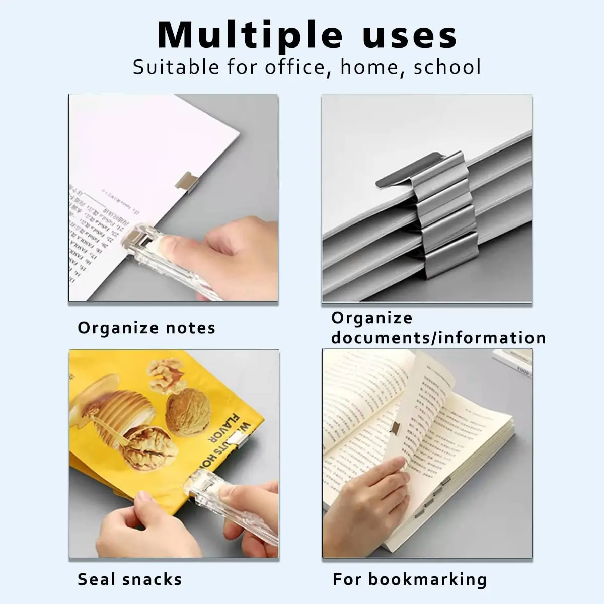 Cute Pusher Clip Hand Paper Clipper & Refills Metal Stapler Paper Clips For Document Binding Stationery Advanced No Damage Paper