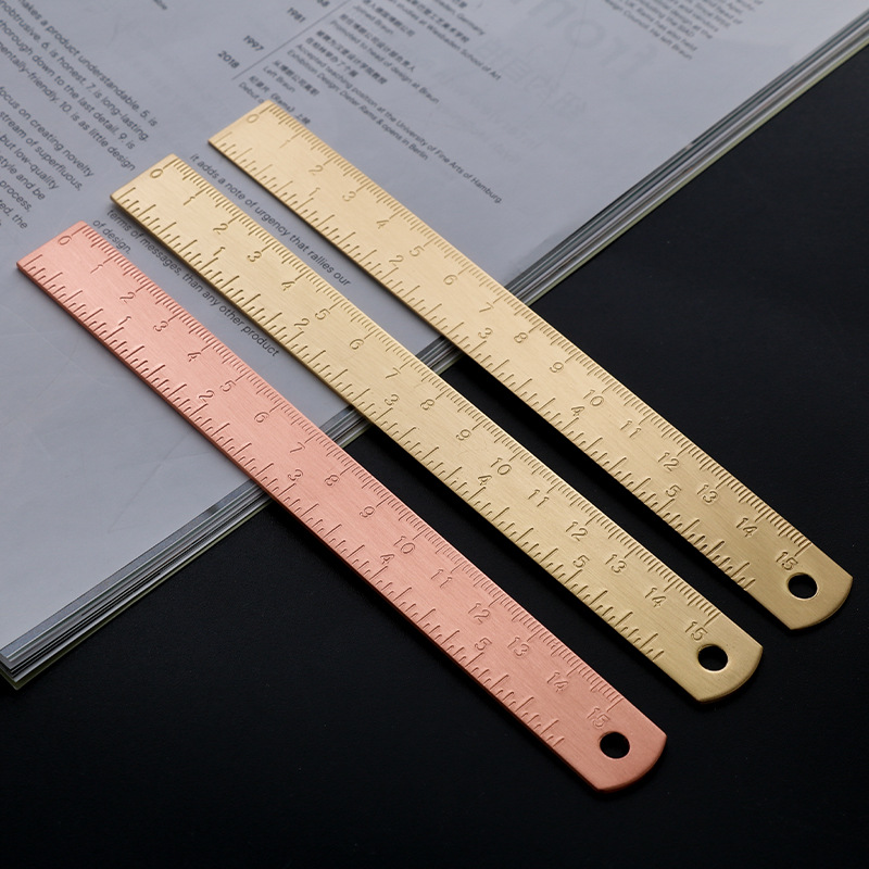 Righello dritto in ottone Vintage metallo oro rosa oro 15cm strumenti di misurazione in scala Kit da disegno per pittura fai da te segnalibri righello in rame