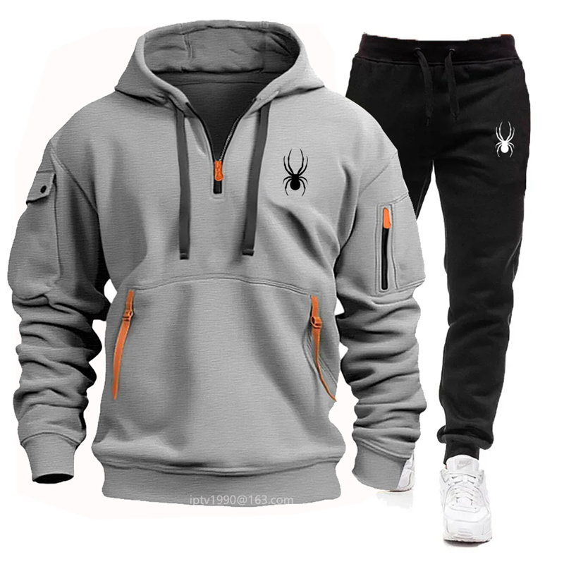 Conjunto de ropa deportiva para hombre, sudadera con capucha y pantalones de chándal con cremallera y múltiples bolsillos, para correr, ocio y fitness, primavera y otoño, novedad de 2024