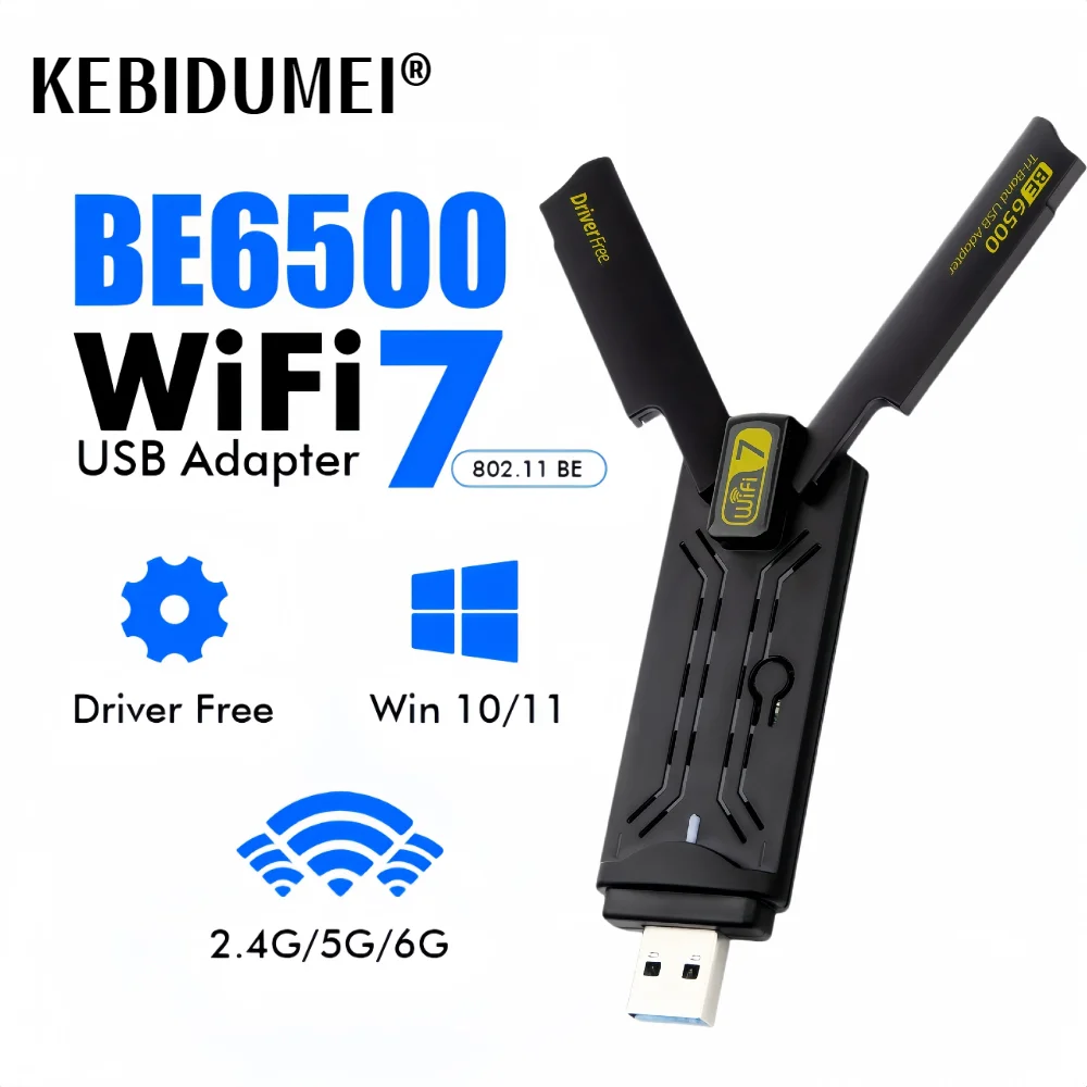 USB-адаптер Wi-Fi 7, 6500 Мбит/с, BE6500, 2,4G, 5,8G и 6 ГГц, беспроводная сетевая карта 802.11be, Wi-Fi-адаптер свободного привода для Win 10/11