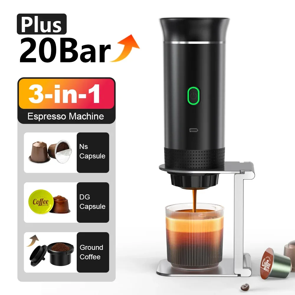 Cafetera de cápsulas eléctrica portátil MicroData, cafetera 3 en 1, cafetera Espresso, bomba de calefacción inalámbrica, prensa, cafetera de viaje