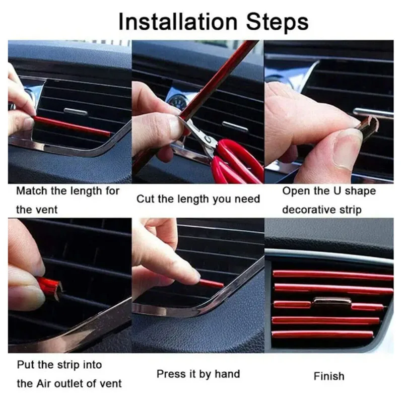 10 ชิ้น 20 เซนติเมตรเครื่องปรับอากาศรถยนต์ Vent Outlet Trim Strip DIY U รูปร่าง Chrome PVC สีสัน Trim Strip สําหรับตกแต่งภายในรถยนต์
