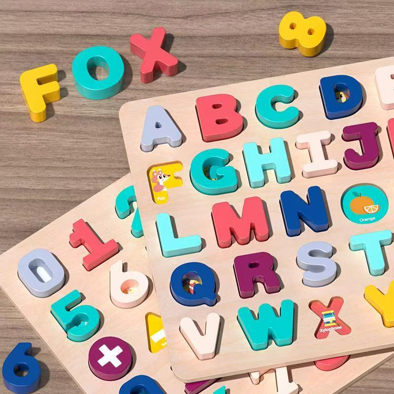 Деревянная головоломка Монтессори для малышей, детские игрушки, ABC, алфавит, номер, форма, соответствующая настольной игре, дошкольная развивающая игрушка для детей 2-4