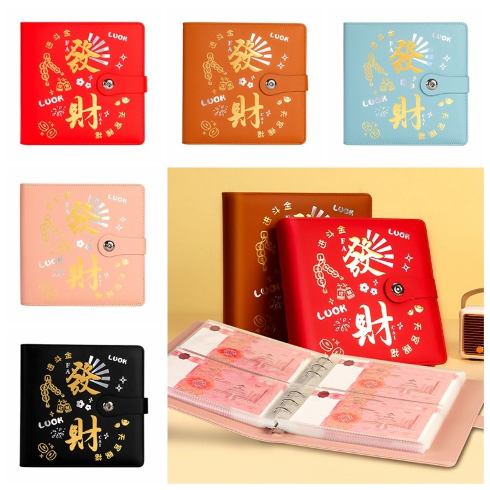 50Sheets Saving Money Binder Loose-leaf Portable Colorful Shine Budget Binder Wallet Storage PU Leather Account Book