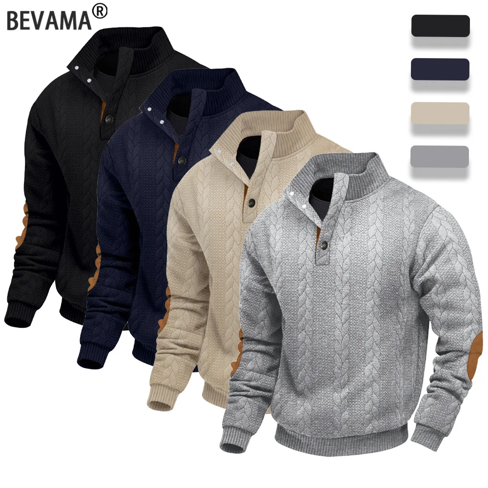 Männer Casual Gestrickte Jacquard Pullover Herbst Taste Stehen up Langarm Pullover Hälfte Rollkragen Sport Fleece Sweatershirt
