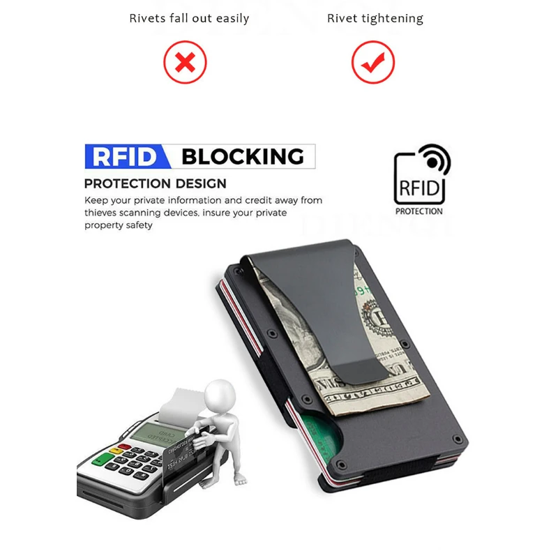 남성용 슬림 포켓 RFID 차단 미니멀리스트 지갑, 남성용 금속 지갑, 머니 클립 포함, 탄소 섬유