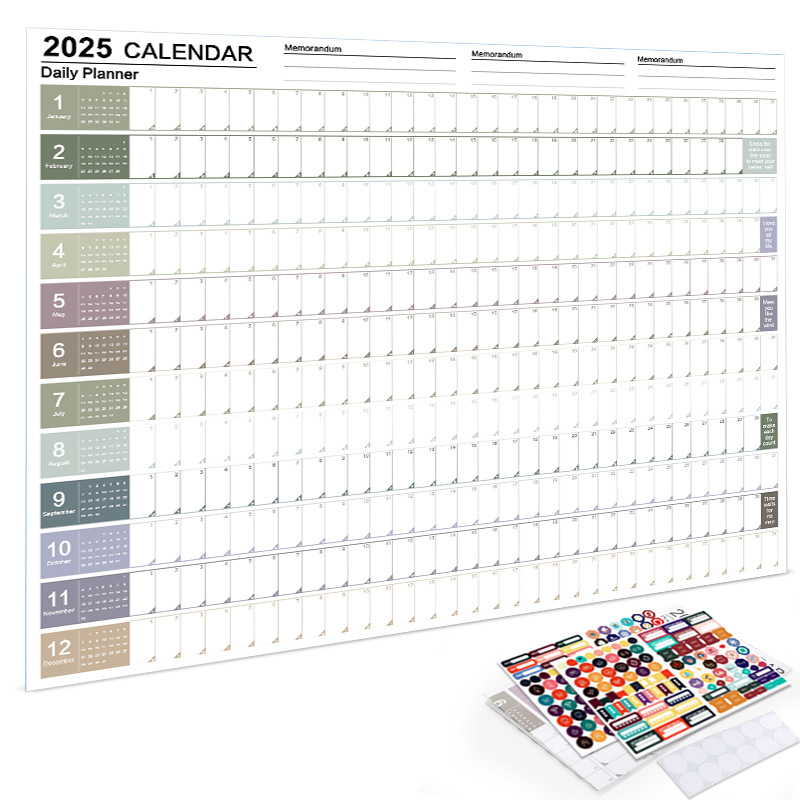 Wandkalender 2025, neuer Jahresplan, Tagesplaner, Blattpapier, 365-Tage-Plan, jährliche Hängeplanung, wöchentliche Agenda, Block, Monat 12