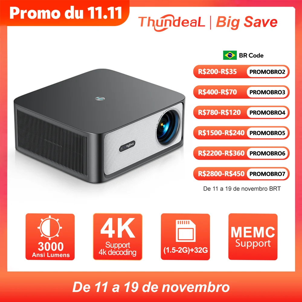 ThundeaL TD98Pro Projetor Portátil 2K 4K Full HD Filme Gaming TD98 Pro 2G 32G Vídeo Home Theater WiFi Android Beam Projetor projetor 4k projetor portátil projetor 4k portátil placa de vídeo projetor 4k android tv box