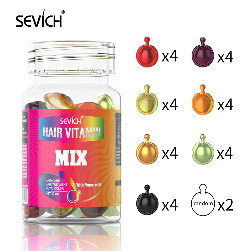 Sevich Mix-cápsula de vitamina para el cabello, aceite para tratamiento del cabello, reparación de cabello liso dañado, suero nutritivo, aceite complejo de queratina