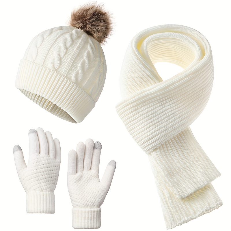 Warm Winter 3pcs Set - Hat, Scarf & Gloves. Soft & Comfortable. Perfect for Commuting, Shopping & Outdoor Activities.