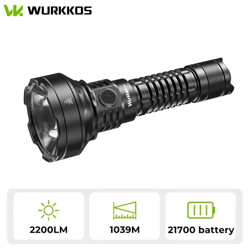 Wurkkos TD01 21700 Rechargeable Tactical Flashlight LED USB-C 2200Lm Torch PMMA Lens Throw 1039M IPX8 Waterproof EDC Tail Switch