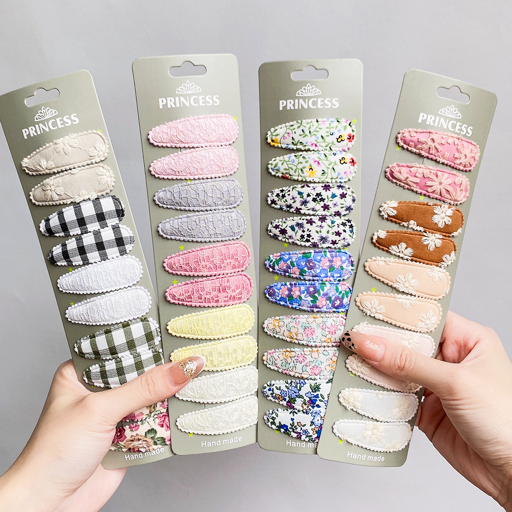 10 ชิ้น/เซ็ต 2.2 ''พิมพ์เย็บปักถักร้อย Waterdrop รูปร่างคลิปผมสําหรับสาวน่ารัก BB Hairpin Barrettes Headwear เด็กอุปกรณ์เสริมผม