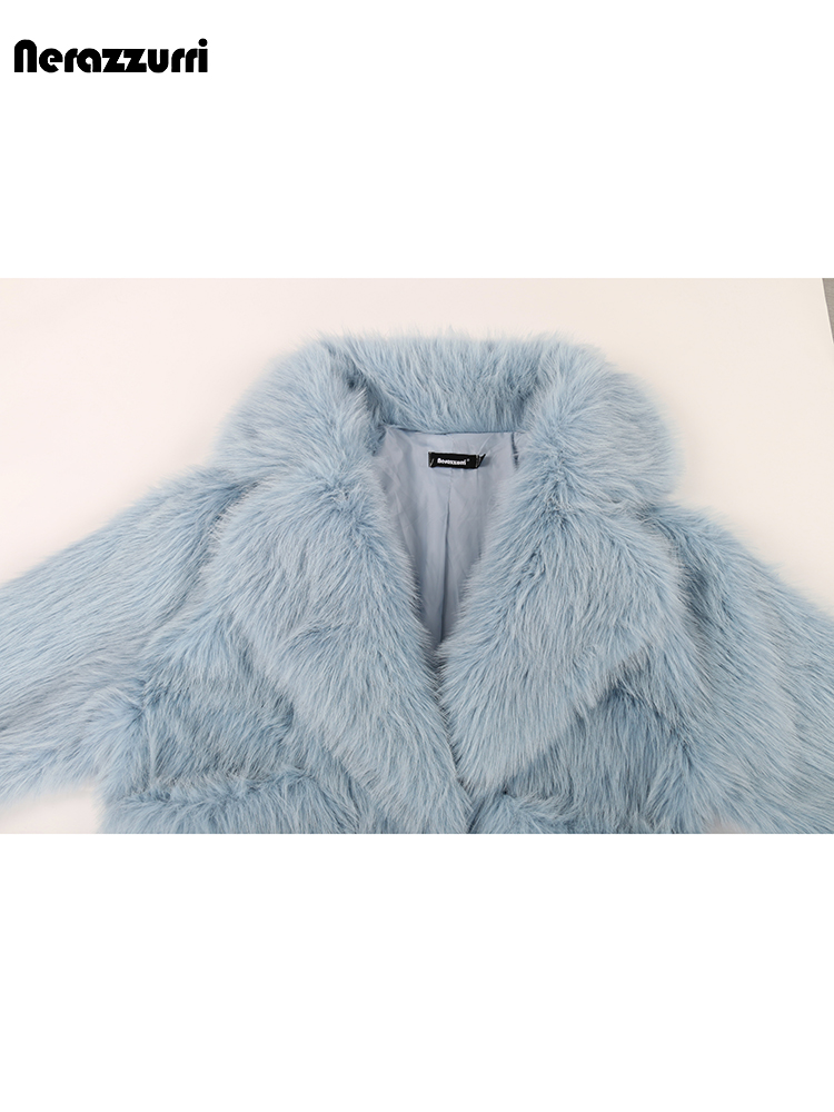 Nerazzurri inverno curto solto casual peludo macio grosso quente rosa casaco de pele sintética feminino com gola grande e bolsos jaqueta fofa