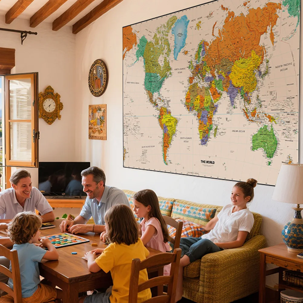 Póster decorativo mapa del mundo 150x100cm, cuadro colgante no tejido sin olor, pintura con vista aérea, arte de pared, suministros para el hogar y la Oficina