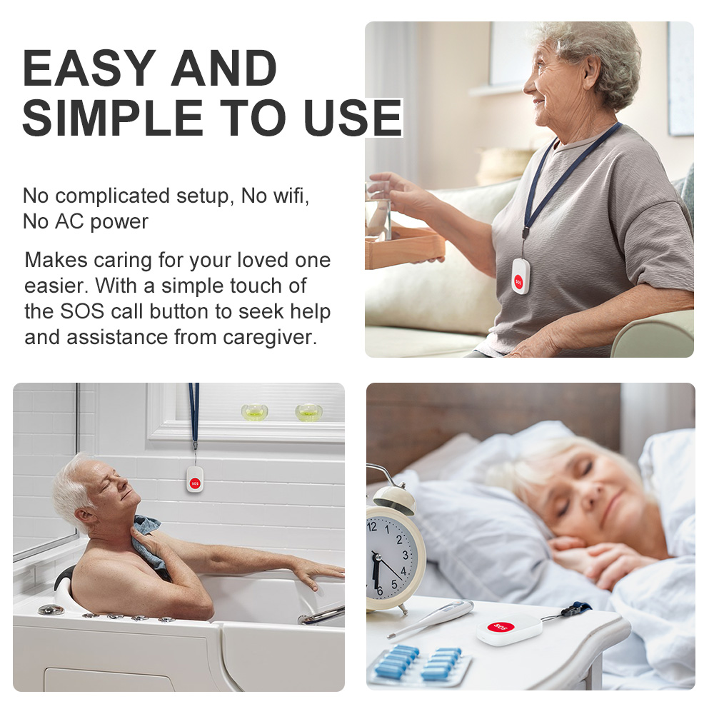 Caregiver Pager Wireless Nurse Call Buttons for Elderly Monitoring SOS Alert System Portable Alarm Call Bell for Nursing Home